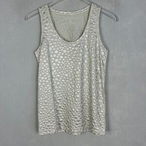 Majestic Features size 1 XS deluxe teeshirt tank beige silver spotted linen